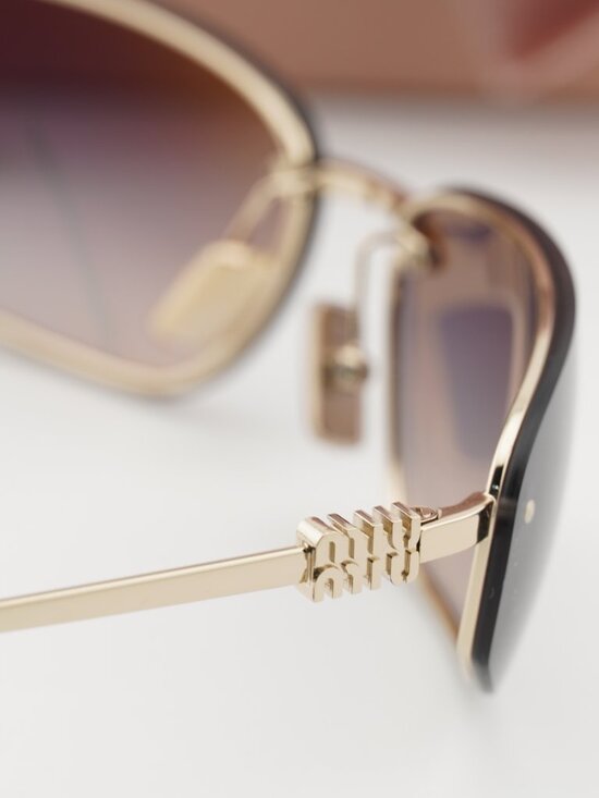 Miu Miu MUA50S ZVN30C Rectangle Sunglasses-Pale Gold\\Blue Mirror Silver Gradient main image 5
